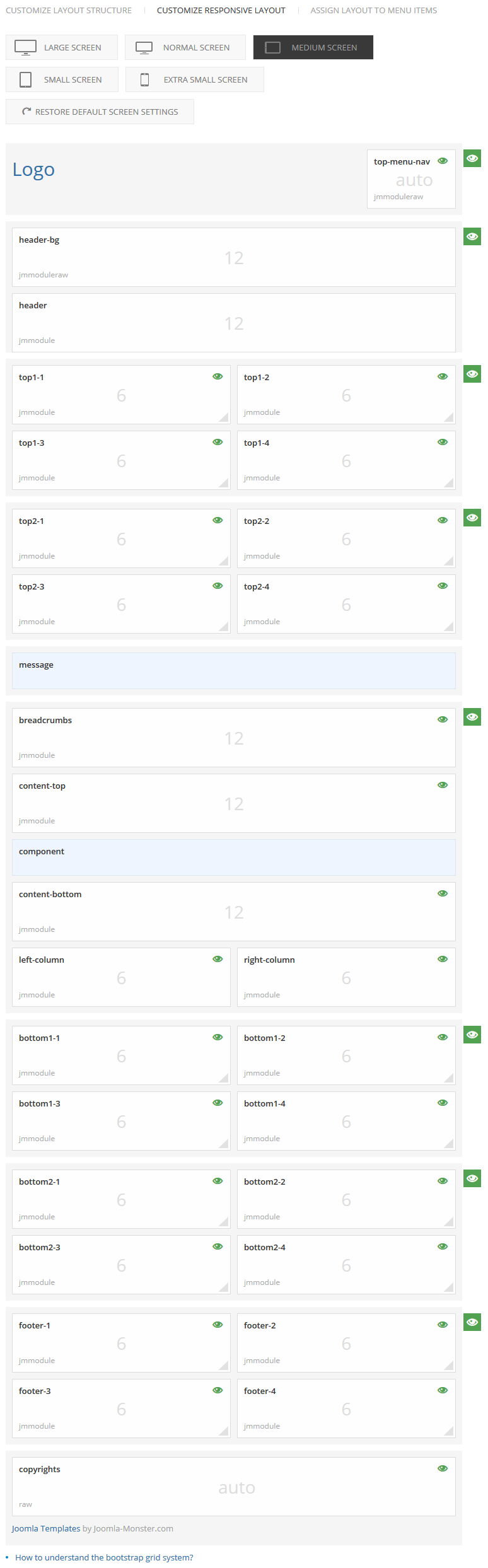 Module positions for medium screen